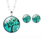 Levensboom Set: Pendant &amp; Oorstekers Turquoise