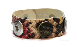 Snake print Fuchsia/Beige/Oranje Babouche Baboos lederen armband Medium Snake print Fuchsia/Beige/Oranje Babouche Baboos lederen armband Medium