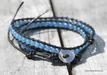 Malay Jade blauw Leren Wikkelarmband