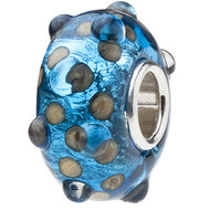 Dots of Blue Glaskraal met hele zilveren kern